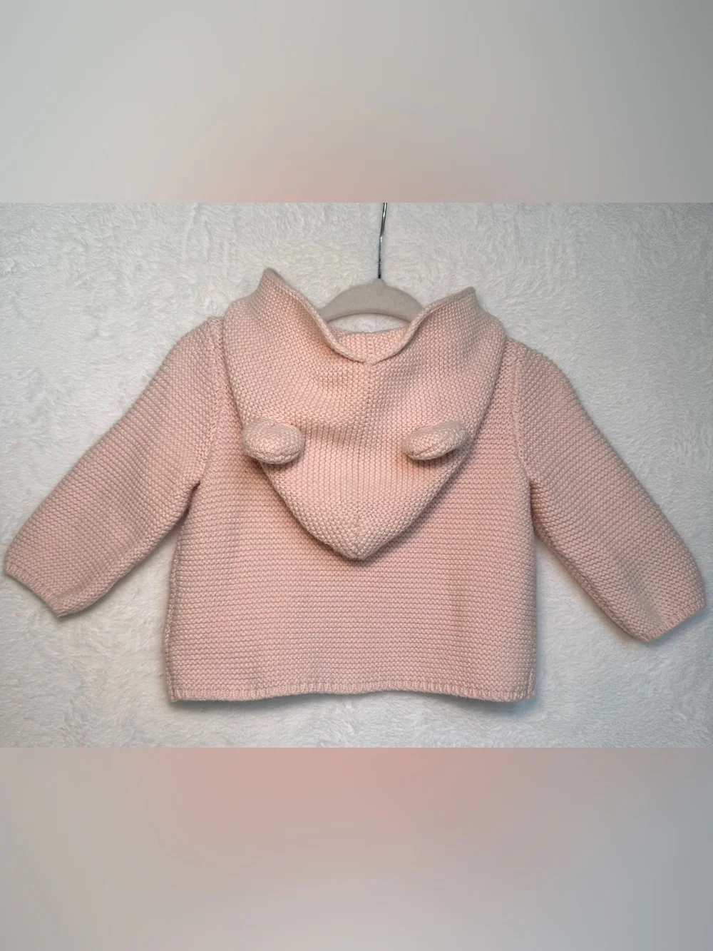 🩷 Baby Gap Pink Bear Ear Hooded Knit Cardigan – 3–6M